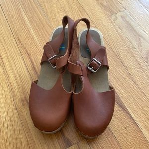 Wooden and leather Swedish clogs